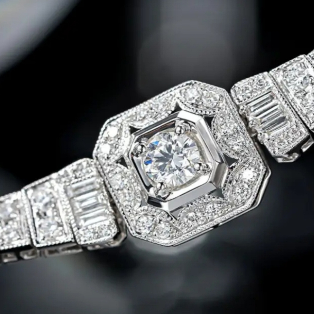 Elegant Silver Moissanite Bracelet with Crystal Accents - Picture 7 of 10